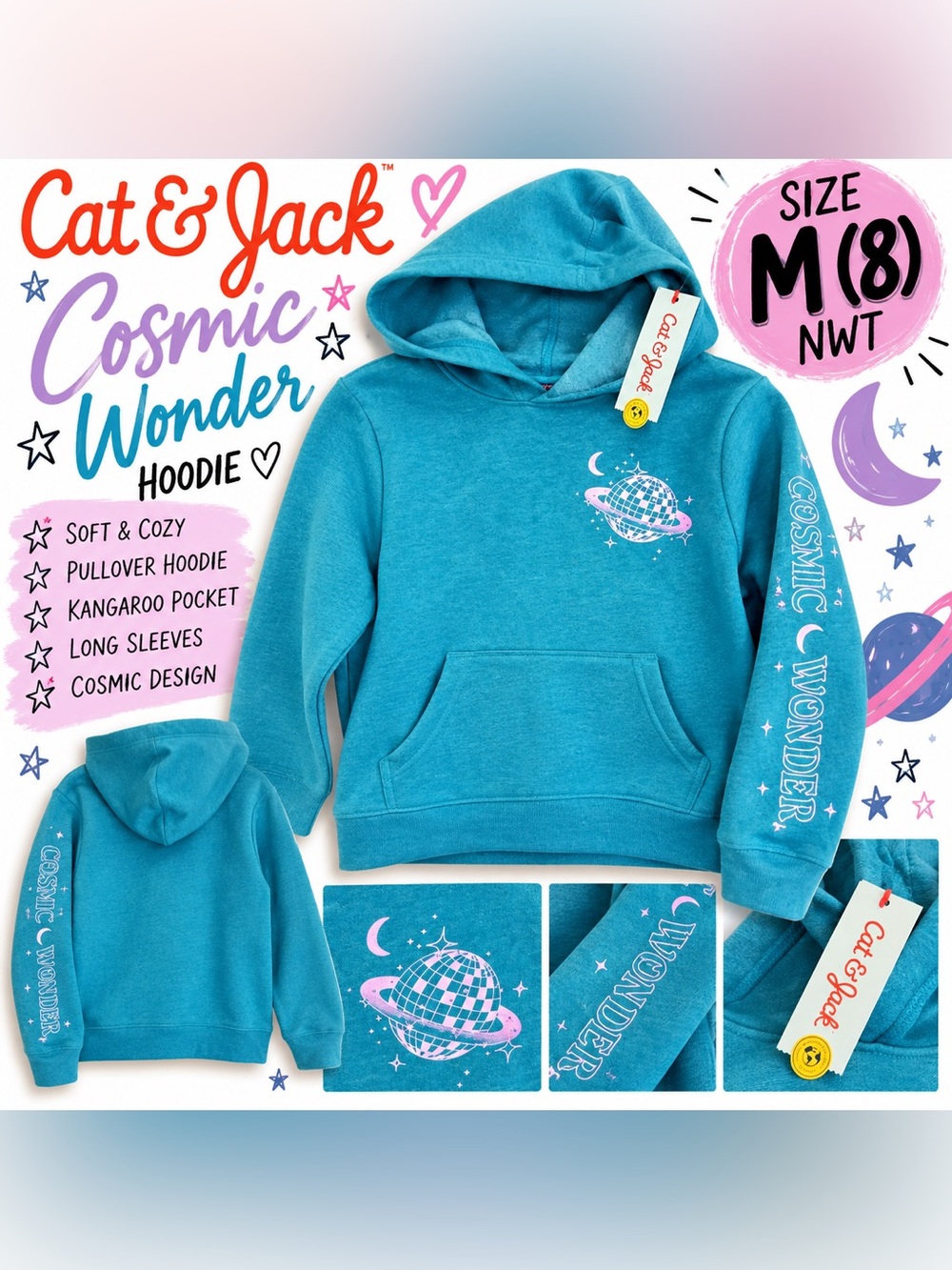 Cat & Jack Teal Cosmic Wonder Pullover Hoodie
